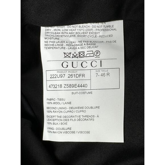 Gucci Mens Monaco Bee Logo Blue Wool 2 Piece Slim Fit Suit Jacket Pants 46 Italy - Picture 8 of 9